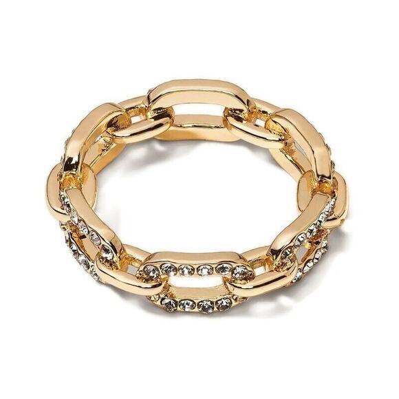 NEW SUGARFIX by BaubleBar Crystal Chain Link Ring Band Ring Size 8 Gold Color - Picture 1 of 6